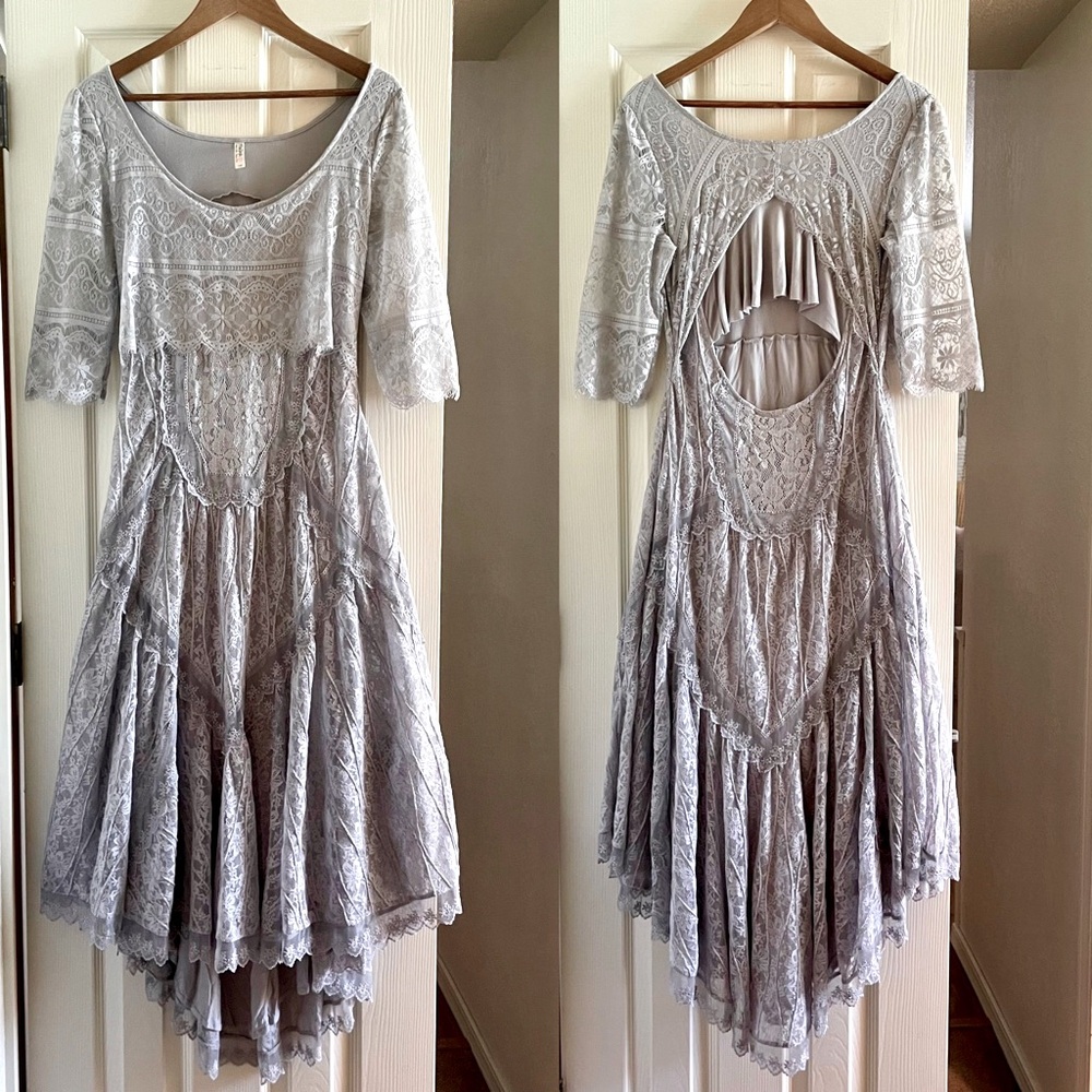 FREE PEOPLE | RARE Calamity Jane Dress Women’s Size Small Gray Lace Midi Dress